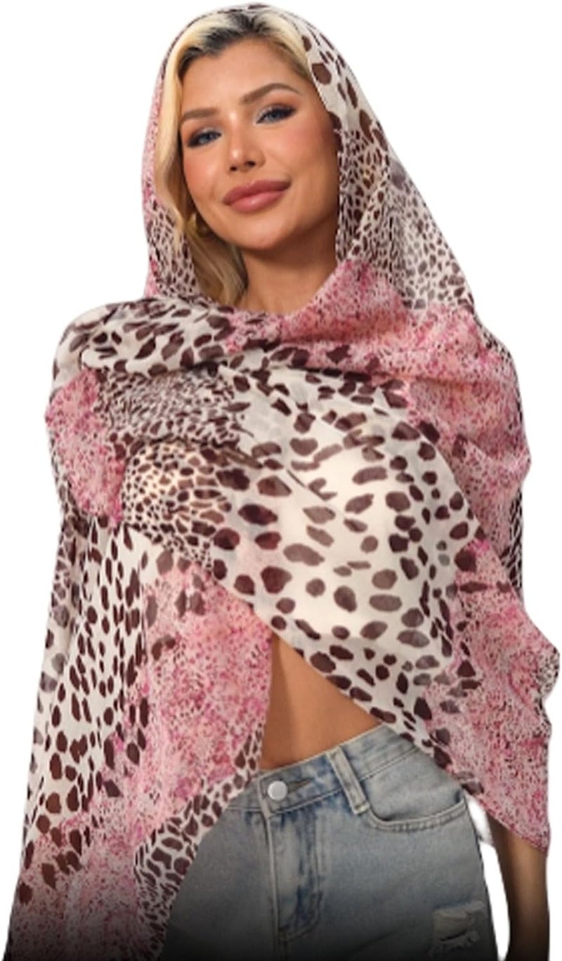 VJHX Leopard Print Shawls and Wraps for Womens Cheetah Hijab Scarf Voile Sheer Beach Scarves Sunscreen Head Shawl - Image 1
